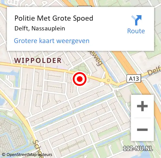 Locatie op kaart van de 112 melding: Politie Met Grote Spoed Naar Delft, Nassauplein op 13 mei 2022 12:59