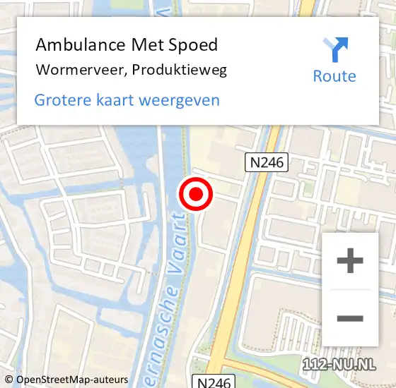 Locatie op kaart van de 112 melding: Ambulance Met Spoed Naar Wormerveer, Produktieweg op 13 mei 2022 13:11