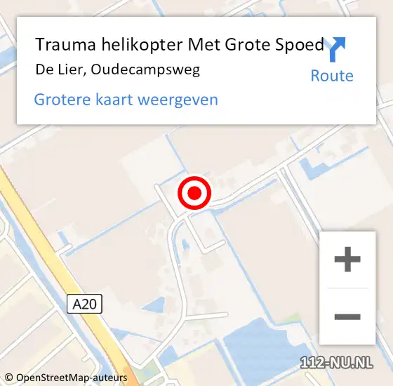 Locatie op kaart van de 112 melding: Trauma helikopter Met Grote Spoed Naar De Lier, Oudecampsweg op 13 mei 2022 13:18