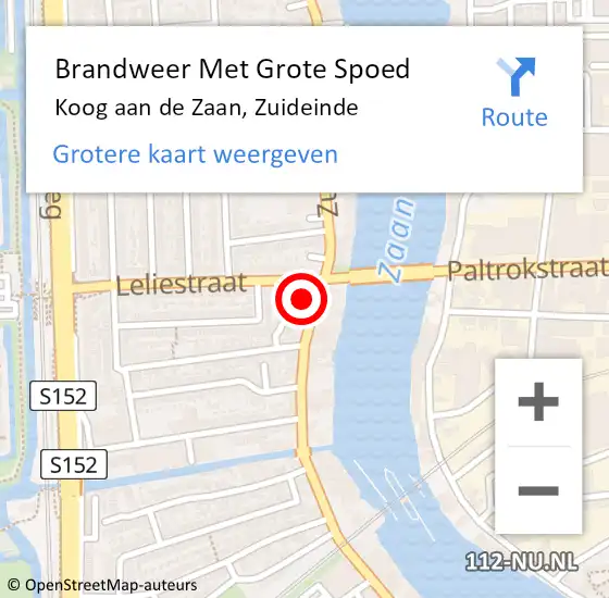 Locatie op kaart van de 112 melding: Brandweer Met Grote Spoed Naar Koog aan de Zaan, Zuideinde op 13 mei 2022 13:23