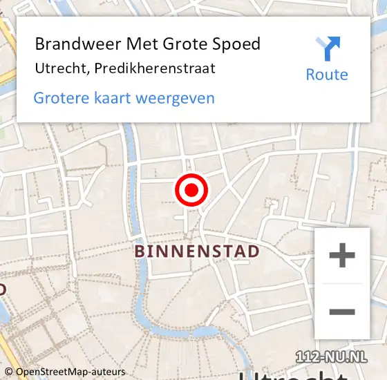 Locatie op kaart van de 112 melding: Brandweer Met Grote Spoed Naar Utrecht, Predikherenstraat op 13 mei 2022 13:28