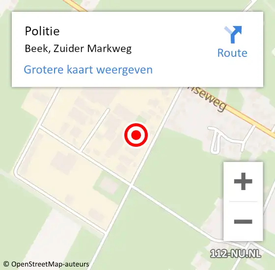 Locatie op kaart van de 112 melding: Politie Beek, Zuider Markweg op 13 mei 2022 13:46