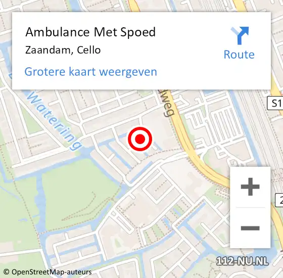 Locatie op kaart van de 112 melding: Ambulance Met Spoed Naar Zaandam, Cello op 13 mei 2022 14:04