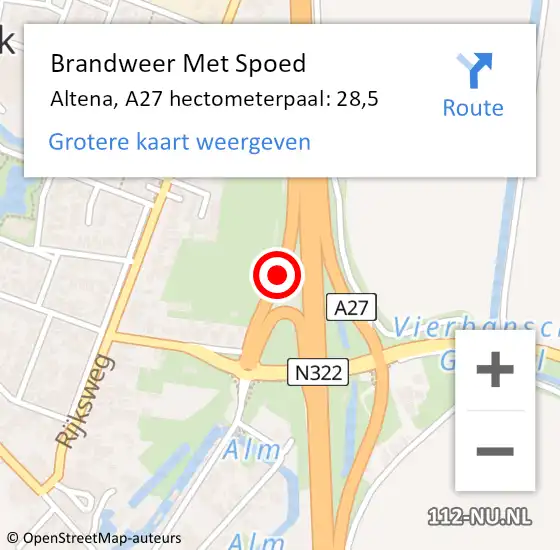 Locatie op kaart van de 112 melding: Brandweer Met Spoed Naar Altena, A27 hectometerpaal: 28,5 op 13 mei 2022 14:09