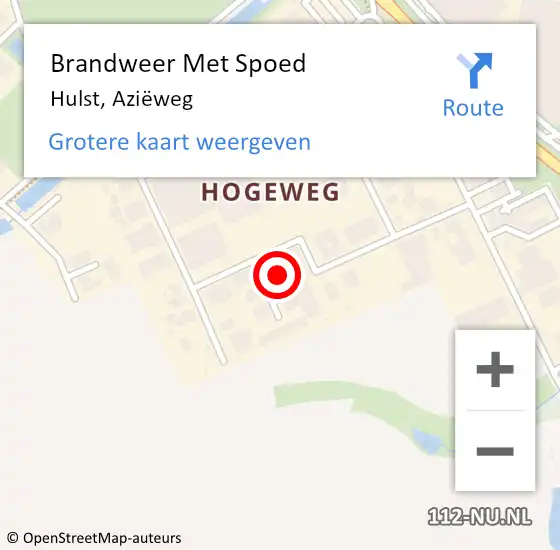 Locatie op kaart van de 112 melding: Brandweer Met Spoed Naar Hulst, Aziëweg op 13 mei 2022 14:10