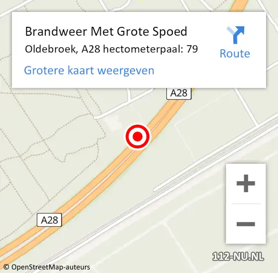 Locatie op kaart van de 112 melding: Brandweer Met Grote Spoed Naar Oldebroek, A28 hectometerpaal: 79 op 13 mei 2022 14:24