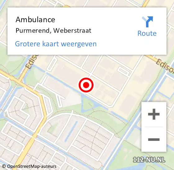 Locatie op kaart van de 112 melding: Ambulance Purmerend, Weberstraat op 13 mei 2022 14:35