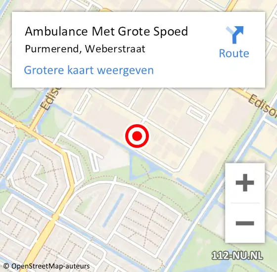 Locatie op kaart van de 112 melding: Ambulance Met Grote Spoed Naar Purmerend, Weberstraat op 13 mei 2022 14:36