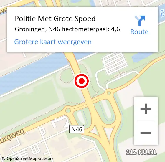 Locatie op kaart van de 112 melding: Politie Met Grote Spoed Naar Groningen, N46 hectometerpaal: 4,6 op 13 mei 2022 14:44