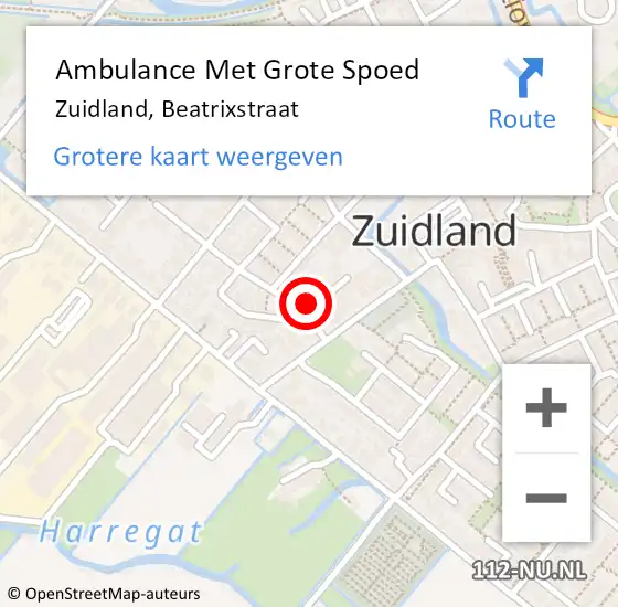 Locatie op kaart van de 112 melding: Ambulance Met Grote Spoed Naar Zuidland, Beatrixstraat op 13 mei 2022 14:49