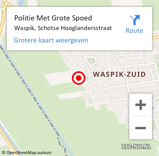 Locatie op kaart van de 112 melding: Politie Met Grote Spoed Naar Waspik, Schotse Hooglandersstraat op 13 mei 2022 14:49