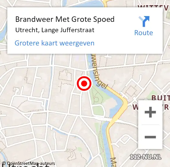 Locatie op kaart van de 112 melding: Brandweer Met Grote Spoed Naar Utrecht, Lange Jufferstraat op 13 mei 2022 15:05