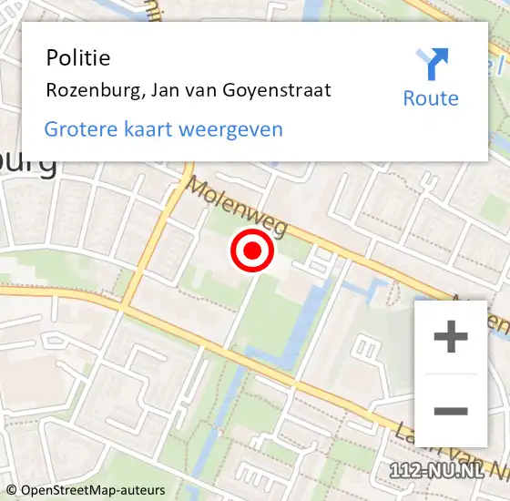 Locatie op kaart van de 112 melding: Politie Rozenburg, Jan van Goyenstraat op 13 mei 2022 15:11