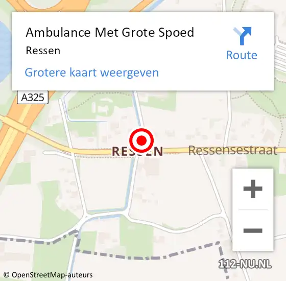 Locatie op kaart van de 112 melding: Ambulance Met Grote Spoed Naar Ressen op 13 mei 2022 15:14