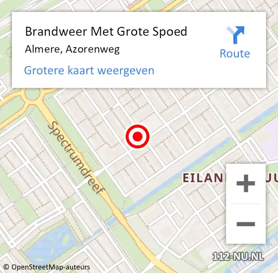 Locatie op kaart van de 112 melding: Brandweer Met Grote Spoed Naar Almere, Azorenweg op 13 mei 2022 15:29