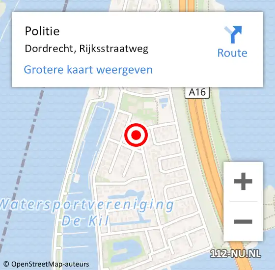 Locatie op kaart van de 112 melding: Politie Dordrecht, Rijksstraatweg op 13 mei 2022 15:57