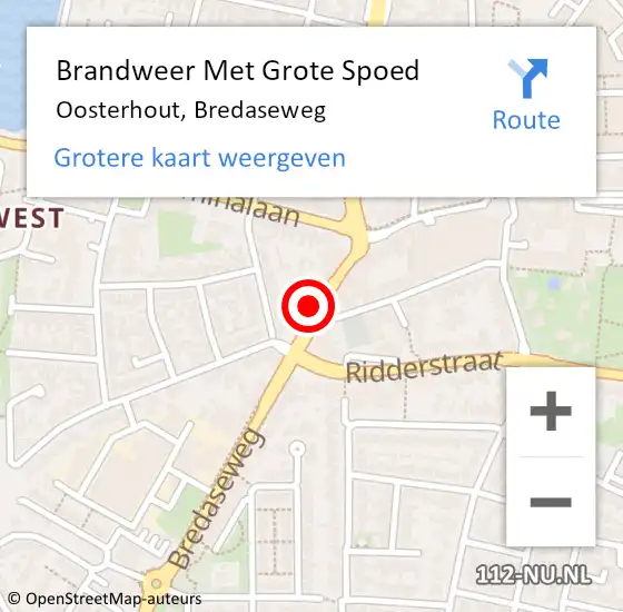 Locatie op kaart van de 112 melding: Brandweer Met Grote Spoed Naar Oosterhout, Bredaseweg op 13 mei 2022 16:01