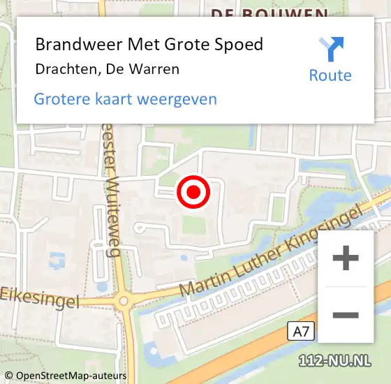 Locatie op kaart van de 112 melding: Brandweer Met Grote Spoed Naar Drachten, De Warren op 13 mei 2022 16:09