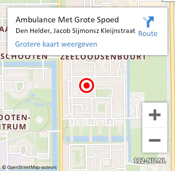 Locatie op kaart van de 112 melding: Ambulance Met Grote Spoed Naar Den Helder, Jacob Sijmonsz Kleijnstraat op 13 mei 2022 16:15