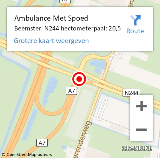 Locatie op kaart van de 112 melding: Ambulance Met Spoed Naar Purmerend, N244 hectometerpaal: 20,5 op 13 mei 2022 16:32