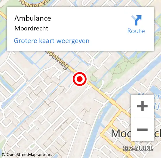 Locatie op kaart van de 112 melding: Ambulance Moordrecht op 13 mei 2022 16:45