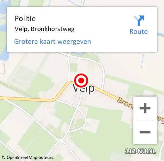 Locatie op kaart van de 112 melding: Politie Velp, Bronkhorstweg op 13 mei 2022 17:07