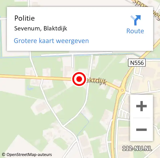 Locatie op kaart van de 112 melding: Politie Sevenum, Blaktdijk op 13 mei 2022 17:11