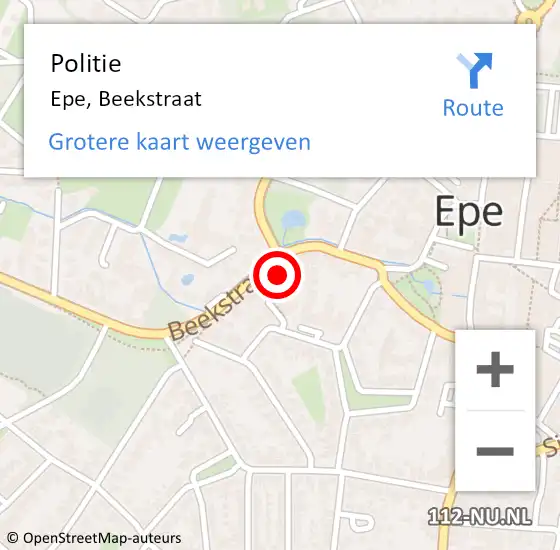 Locatie op kaart van de 112 melding: Politie Epe, Beekstraat op 13 mei 2022 17:13