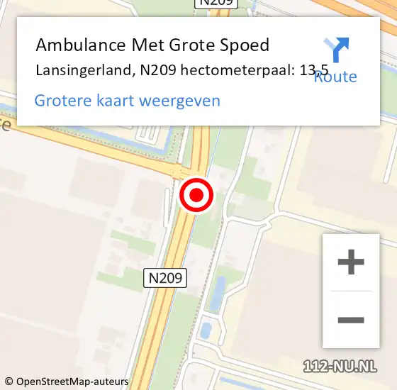 Locatie op kaart van de 112 melding: Ambulance Met Grote Spoed Naar Lansingerland, N209 hectometerpaal: 13,5 op 13 mei 2022 17:21