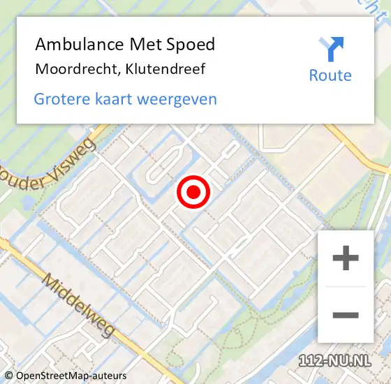 Locatie op kaart van de 112 melding: Ambulance Met Spoed Naar Moordrecht, Klutendreef op 13 mei 2022 17:21