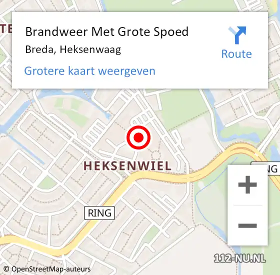 Locatie op kaart van de 112 melding: Brandweer Met Grote Spoed Naar Breda, Heksenwaag op 13 mei 2022 17:39