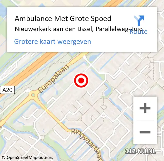 Locatie op kaart van de 112 melding: Ambulance Met Grote Spoed Naar Nieuwerkerk aan den IJssel, Parallelweg-Zuid op 13 mei 2022 17:52