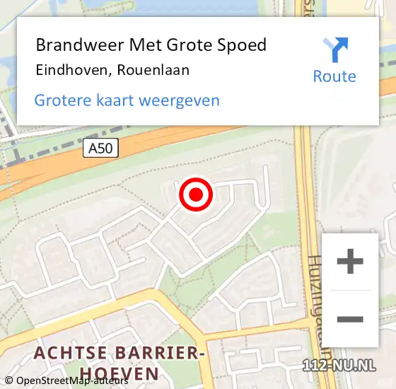 Locatie op kaart van de 112 melding: Brandweer Met Grote Spoed Naar Eindhoven, Rouenlaan op 13 mei 2022 18:34