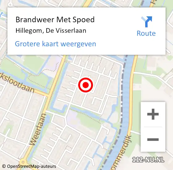 Locatie op kaart van de 112 melding: Brandweer Met Spoed Naar Hillegom, De Visserlaan op 13 mei 2022 18:37