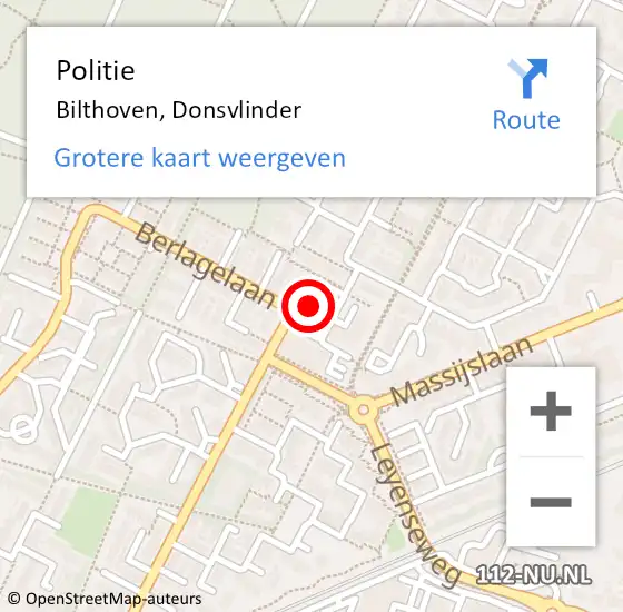 Locatie op kaart van de 112 melding: Politie Bilthoven, Donsvlinder op 13 mei 2022 18:59