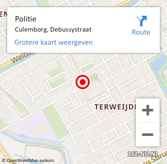 Locatie op kaart van de 112 melding: Politie Culemborg, Debussystraat op 13 mei 2022 19:08