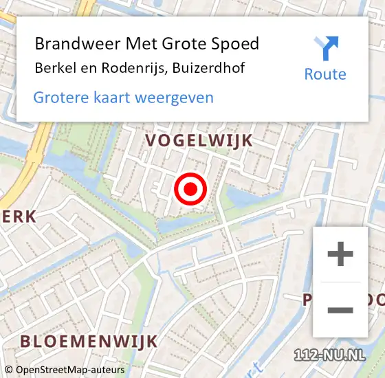 Locatie op kaart van de 112 melding: Brandweer Met Grote Spoed Naar Berkel en Rodenrijs, Buizerdhof op 13 mei 2022 19:08