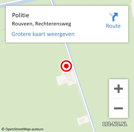 Locatie op kaart van de 112 melding: Politie Rouveen, Rechterensweg op 13 mei 2022 19:09