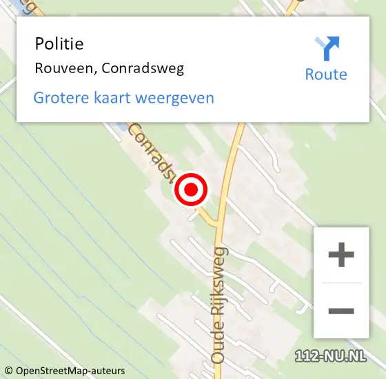 Locatie op kaart van de 112 melding: Politie Rouveen, Conradsweg op 13 mei 2022 19:11