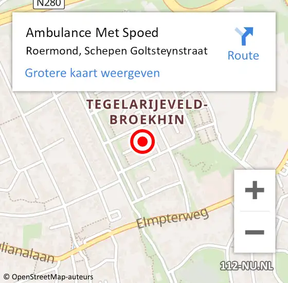 Locatie op kaart van de 112 melding: Ambulance Met Spoed Naar Roermond, Schepen Goltsteynstraat op 13 mei 2022 19:21