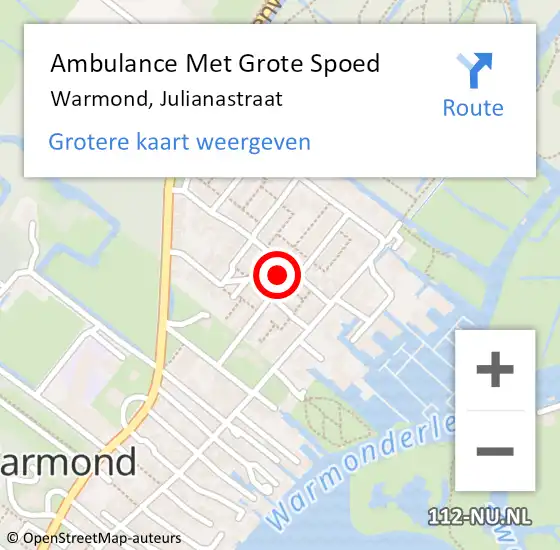 Locatie op kaart van de 112 melding: Ambulance Met Grote Spoed Naar Warmond, Julianastraat op 13 mei 2022 20:00