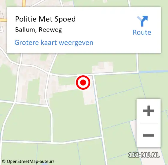Locatie op kaart van de 112 melding: Politie Met Spoed Naar Ballum, Reeweg op 13 mei 2022 20:04