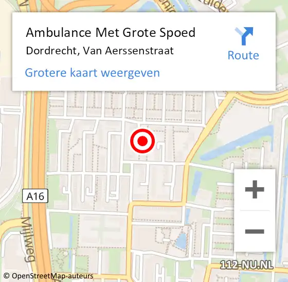 Locatie op kaart van de 112 melding: Ambulance Met Grote Spoed Naar Dordrecht, Van Aerssenstraat op 13 mei 2022 20:29