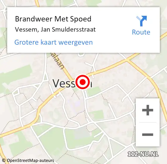 Locatie op kaart van de 112 melding: Brandweer Met Spoed Naar Vessem, Jan Smuldersstraat op 13 mei 2022 20:57