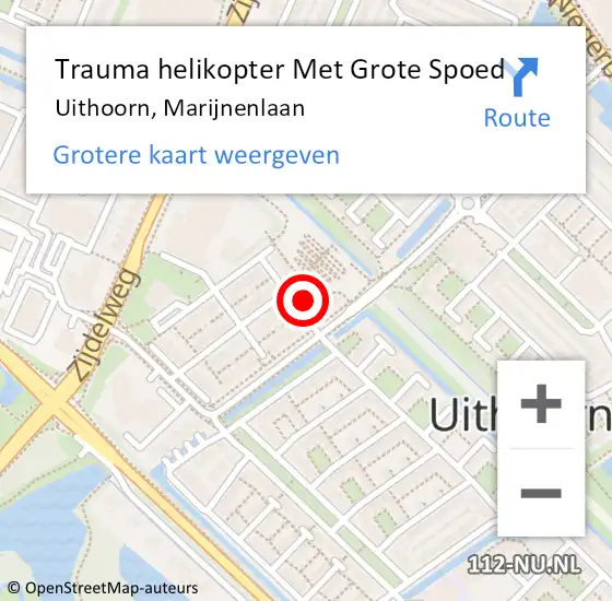 Locatie op kaart van de 112 melding: Trauma helikopter Met Grote Spoed Naar Uithoorn, Marijnenlaan op 13 mei 2022 21:35