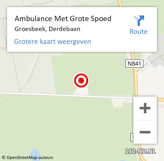 Locatie op kaart van de 112 melding: Ambulance Met Grote Spoed Naar Groesbeek, Derdebaan op 13 mei 2022 21:42