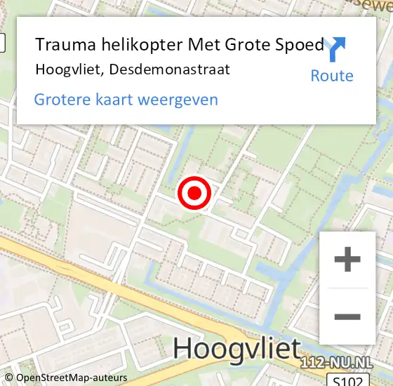 Locatie op kaart van de 112 melding: Trauma helikopter Met Grote Spoed Naar Hoogvliet, Desdemonastraat op 13 mei 2022 22:19