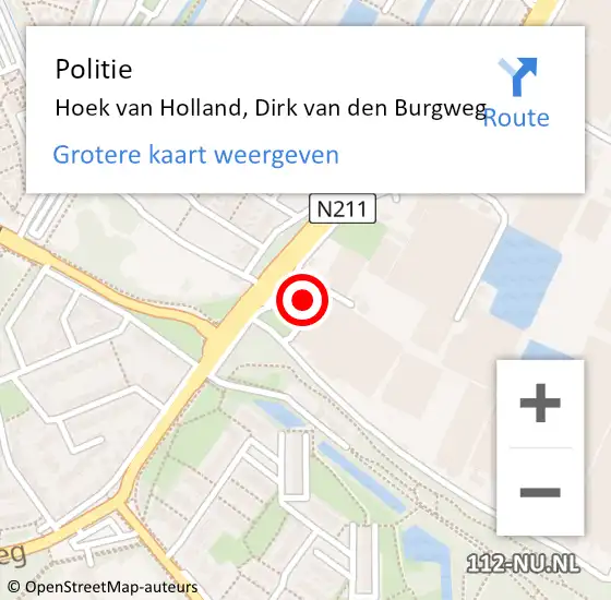 Locatie op kaart van de 112 melding: Politie Hoek van Holland, Dirk van den Burgweg op 13 mei 2022 22:48