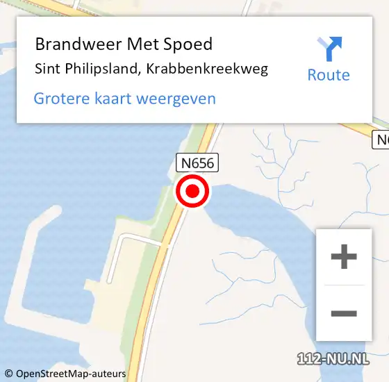 Locatie op kaart van de 112 melding: Brandweer Met Spoed Naar Sint Philipsland, Krabbenkreekweg op 13 mei 2022 22:54