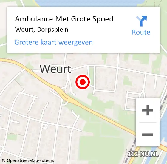 Locatie op kaart van de 112 melding: Ambulance Met Grote Spoed Naar Weurt, Dorpsplein op 13 mei 2022 22:55